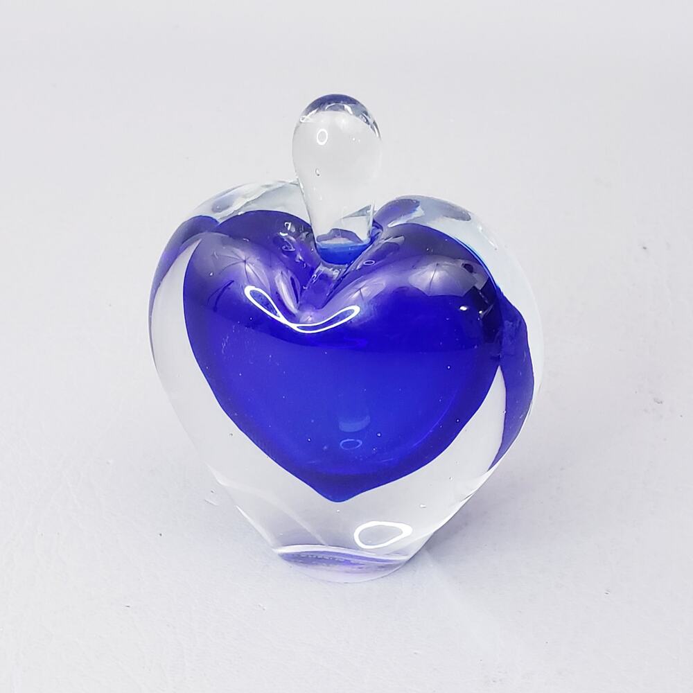 MCM Cobalt Blue Glass Heart Perfume Bottle Cased Clear Sommerso Hand Blown